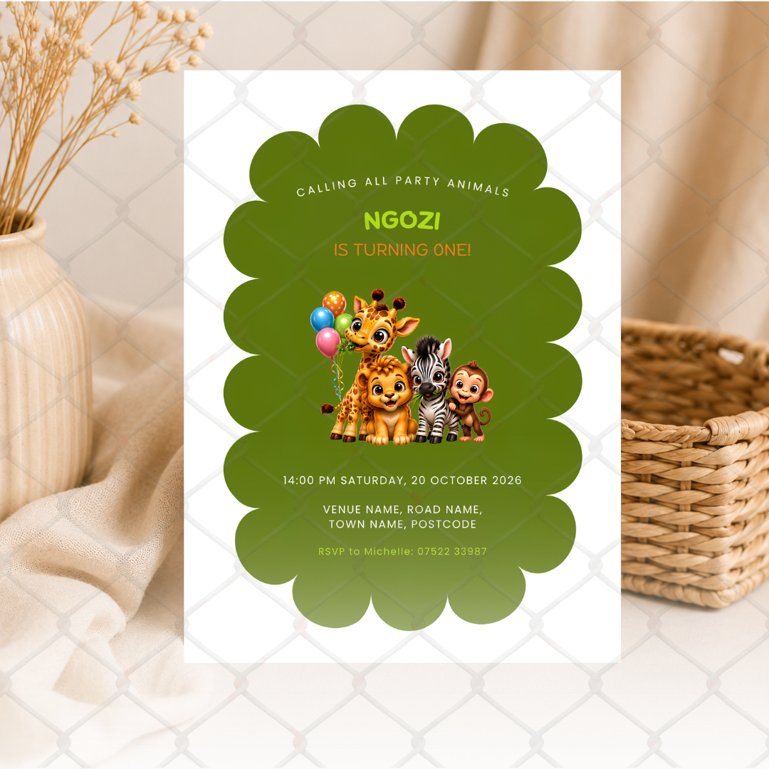 Baby Animal Birthday Invitation Template | Editable 5x7 Printable Digital Download