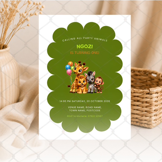 Baby Animal Birthday Invitation Template | Editable 5x7 Printable Digital Download