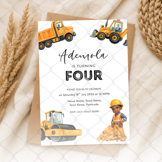 Construction Birthday Invitation | Party Invite | Editable 5x7 Printable Digital Invitation