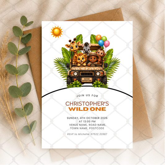 Safari Animal Birthday Invitation Template | Editable 5x7 Printable Digital Download