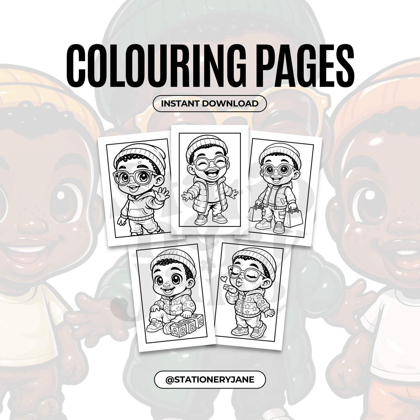 Lil Beanie Boy Colouring Book for Ages 3-7 | Cute Printable Colouring Pages PDF